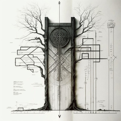 Drawing of a runic elven door